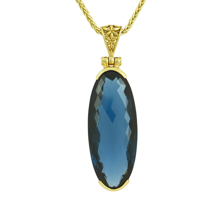 Blue Green Spinel Pendant, Oval Cut, set in Sterling Silver plated in Yellow Gold