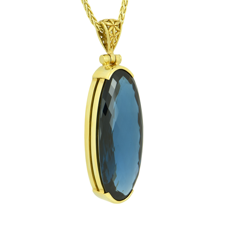Blue Green Spinel Pendant, Oval Cut, set in Sterling Silver plated in Yellow Gold