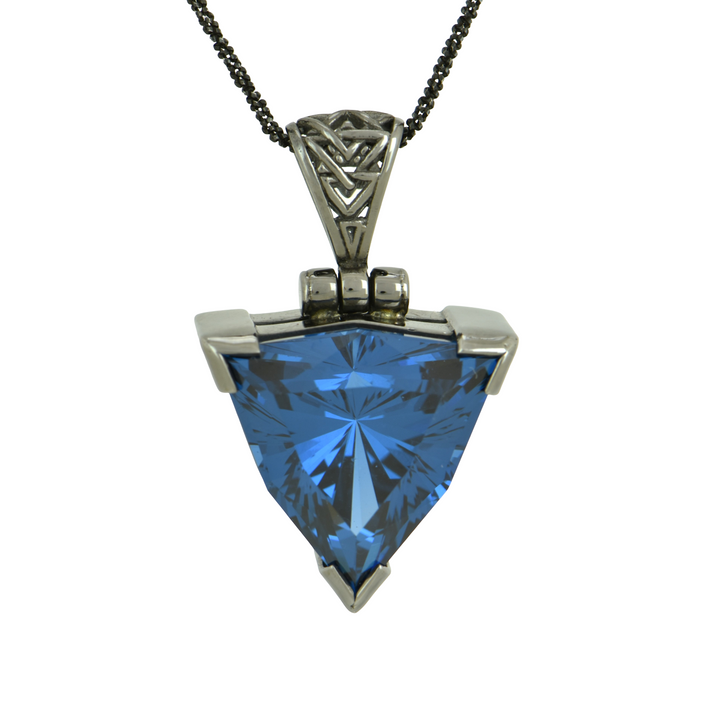 Blue Green Spinel Pendant, Galactic Cut, set in Sterling Silver plated in Black Rhodium