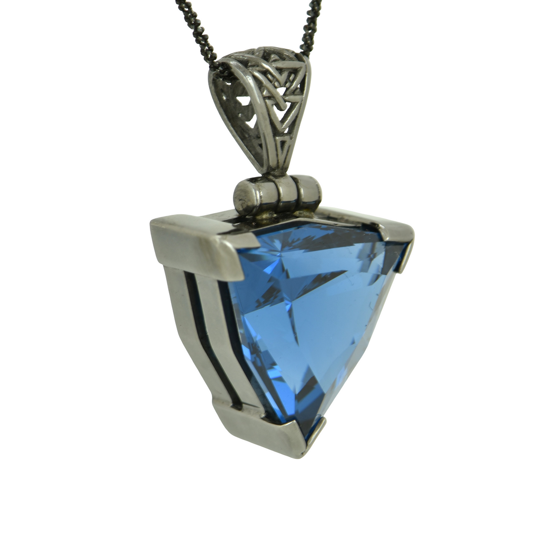 Blue Green Spinel Pendant, Galactic Cut, set in Sterling Silver plated in Black Rhodium