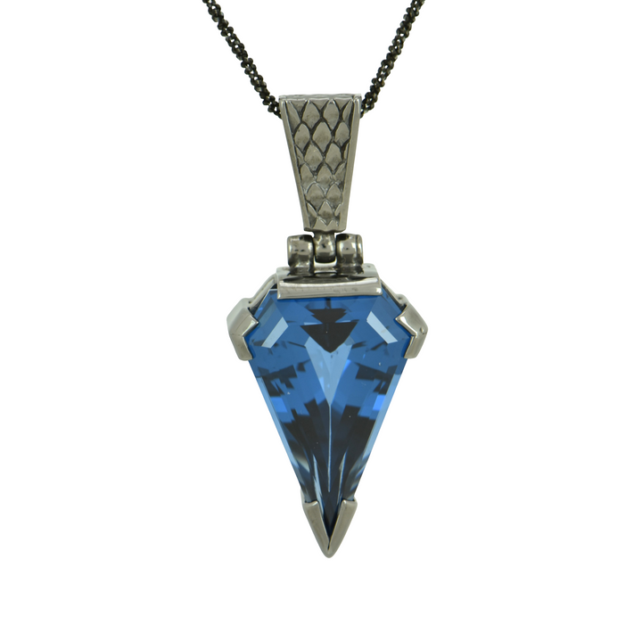 Blue Green Spinel Pendant, Superman Cut, set in Sterling Silver plated in Black Rhodium