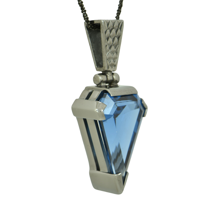 Blue Green Spinel Pendant, Superman Cut, set in Sterling Silver plated in Black Rhodium