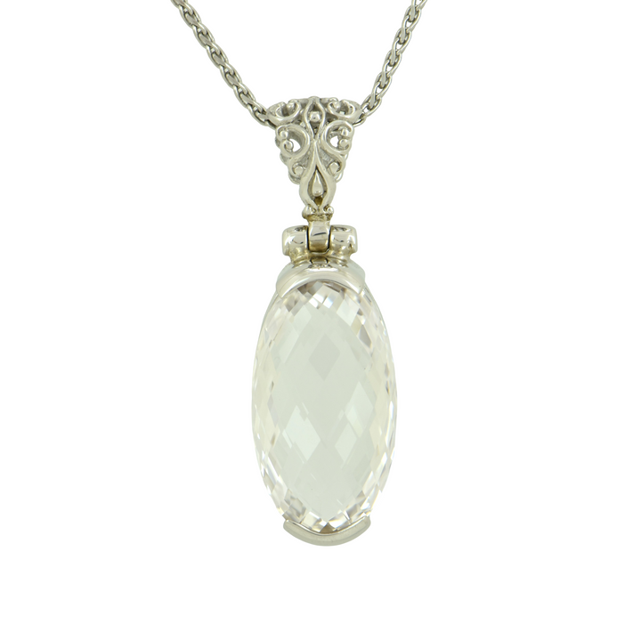 White Sapphire Pendant, set in Sterling Silver plated in White Rhodium