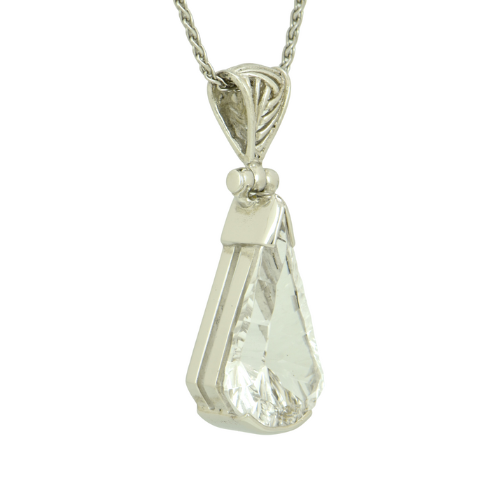 White Sapphire Pendant, Fan Cut, set in Sterling Silver plated in White Rhodium