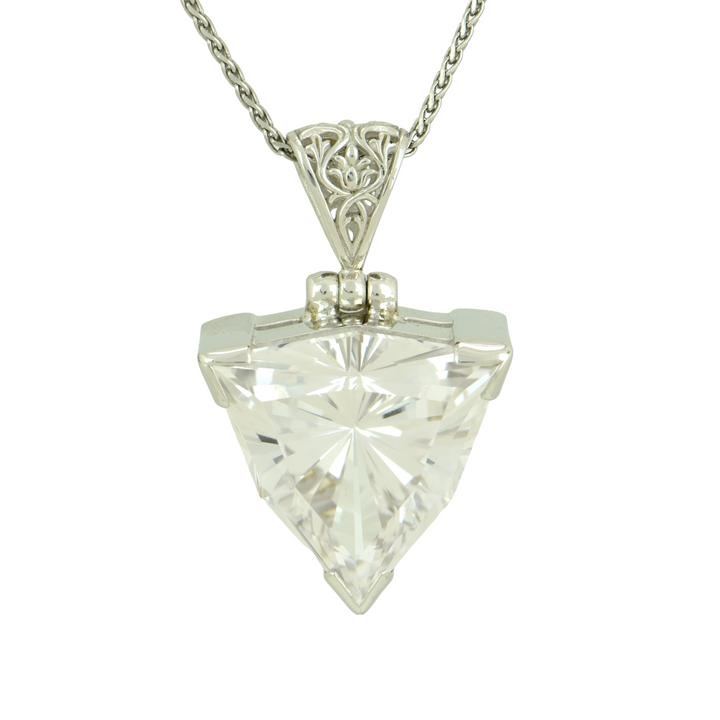 White Sapphire Pendant, Galactic Cut, set in Sterling Silver plated in White Rhodium