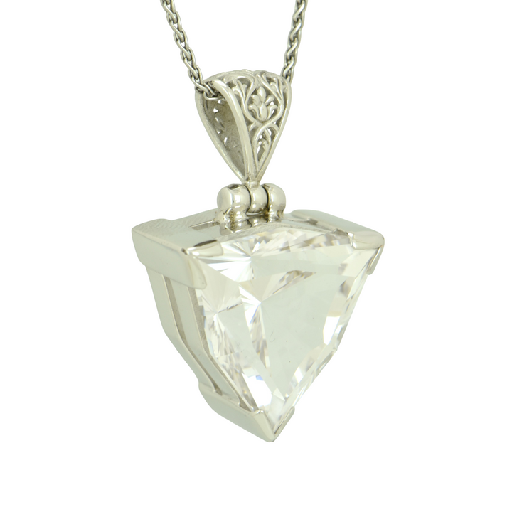 White Sapphire Pendant, Galactic Cut, set in Sterling Silver plated in White Rhodium