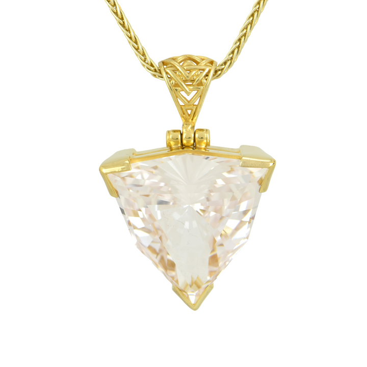White Sapphire Pendant, Trillion Cut, set in Sterling Silver plated in Yellow Gold