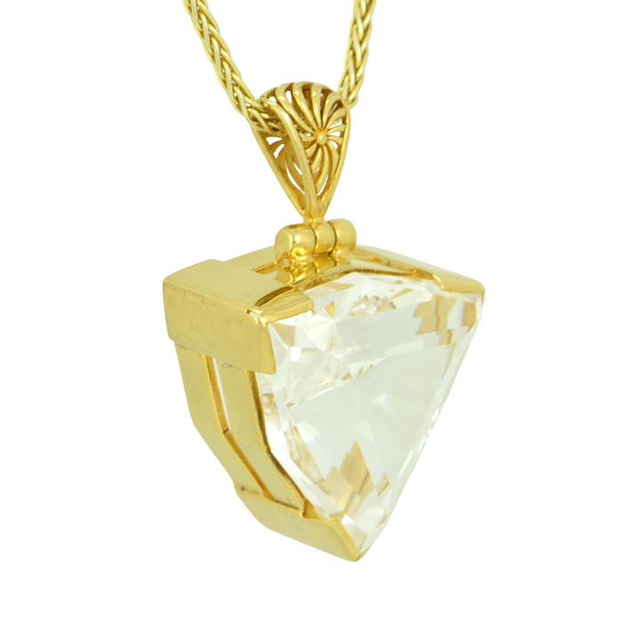 White Sapphire Pendant, Galactic Cut, set in Sterling Silver plated in Yellow Gold