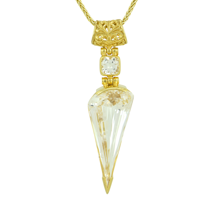 White Sapphire Pendant, Fan Cut, set in Sterling Silver plated in Yellow Gold
