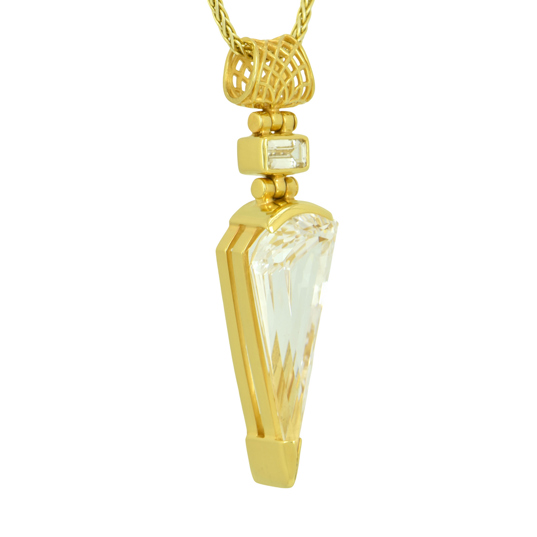 White Sapphire Pendant, Fan Cut, set in Sterling Silver plated in Yellow Gold