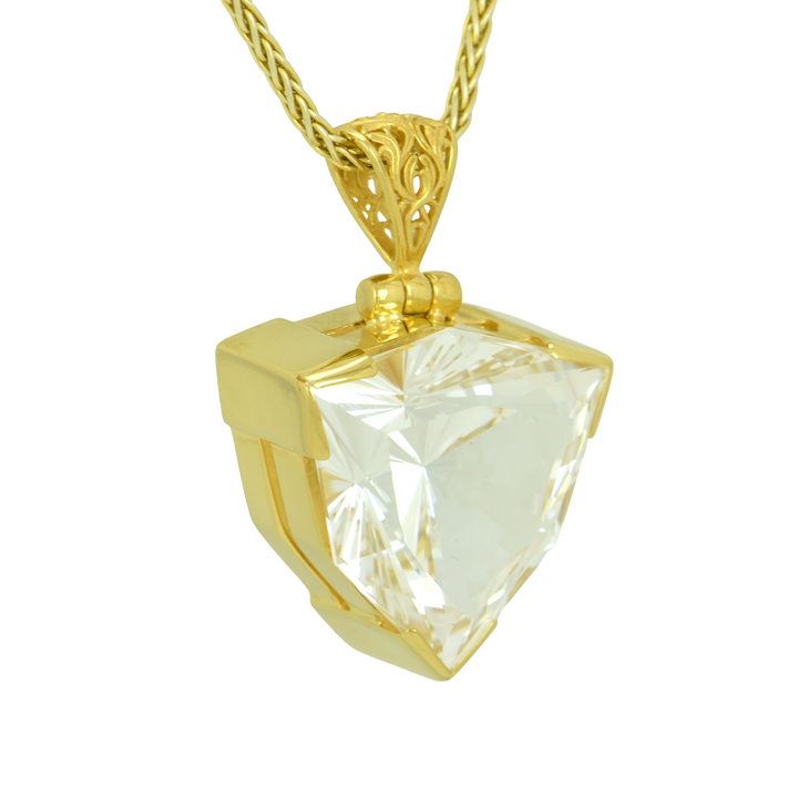 White Sapphire Pendant, Galactic Cut, set in Sterling Silver plated in Yellow Gold