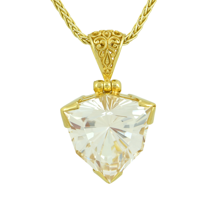 White Sapphire Pendant, Galactic Cut, set in Sterling Silver plated in Yellow Gold