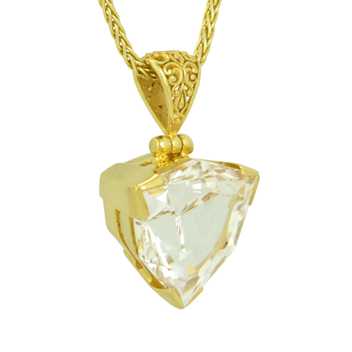 White Sapphire Pendant, Galactic Cut, set in Sterling Silver plated in Yellow Gold