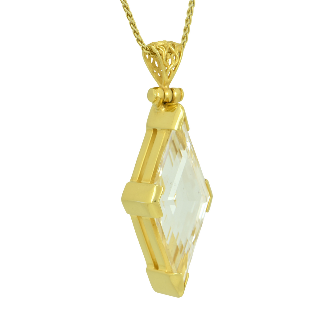 White Sapphire Pendant, set in Sterling Silver plated in Yellow Gold