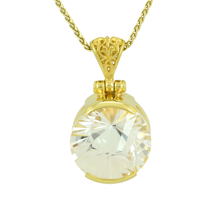 White Sapphire Pendant, Round Yin Yang Cut, set in Sterling Silver plated in Yellow Gold