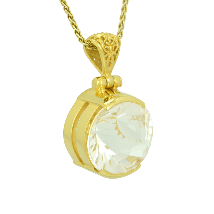 White Sapphire Pendant, Round Yin Yang Cut, set in Sterling Silver plated in Yellow Gold