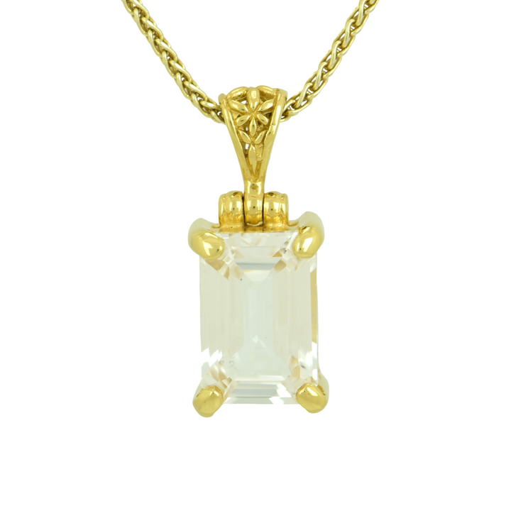 White Sapphire Pendant, Rectangle Cut, set in Sterling Silver plated in Yellow Gold