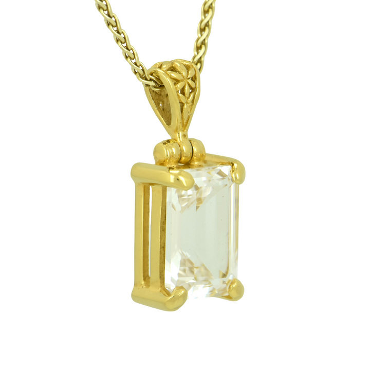 White Sapphire Pendant, Rectangle Cut, set in Sterling Silver plated in Yellow Gold