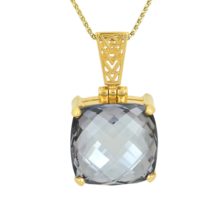 Moonlight Mystic Quartz Pendant, Cushion Cut, set in Sterling Silver plated in Yellow Gold