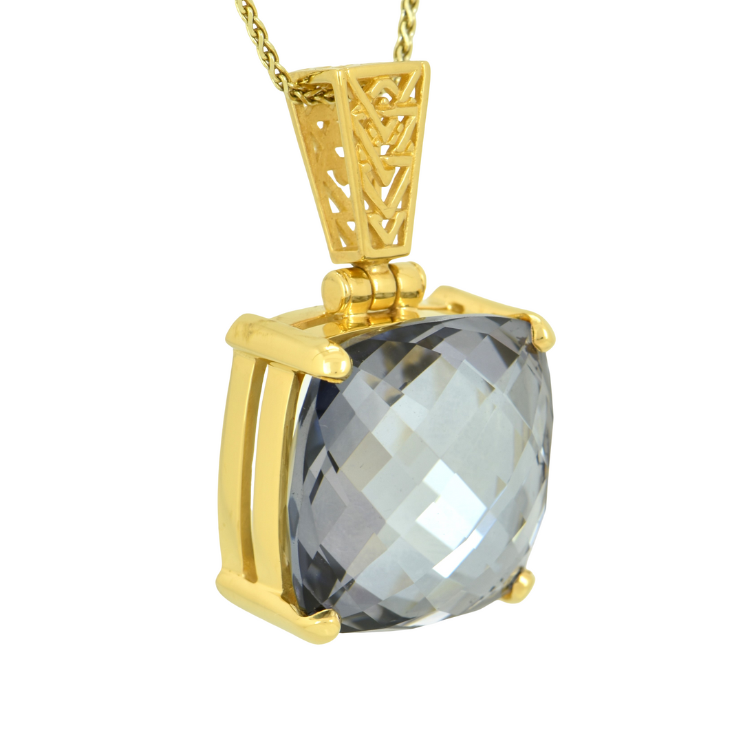 Moonlight Mystic Quartz Pendant, Cushion Cut, set in Sterling Silver plated in Yellow Gold