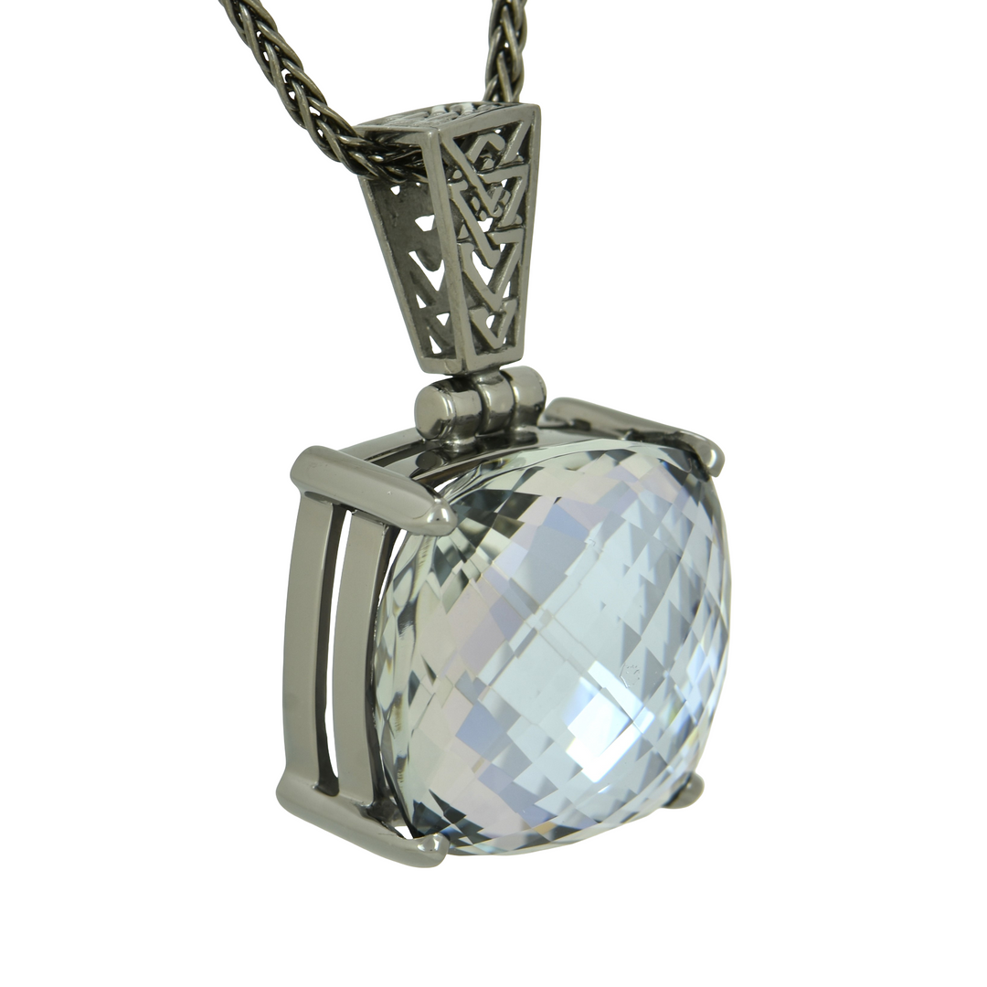 Moonlight Mystic Quartz Pendant, Cushion Cut, set in Sterling Silver plated in Black Rhodium