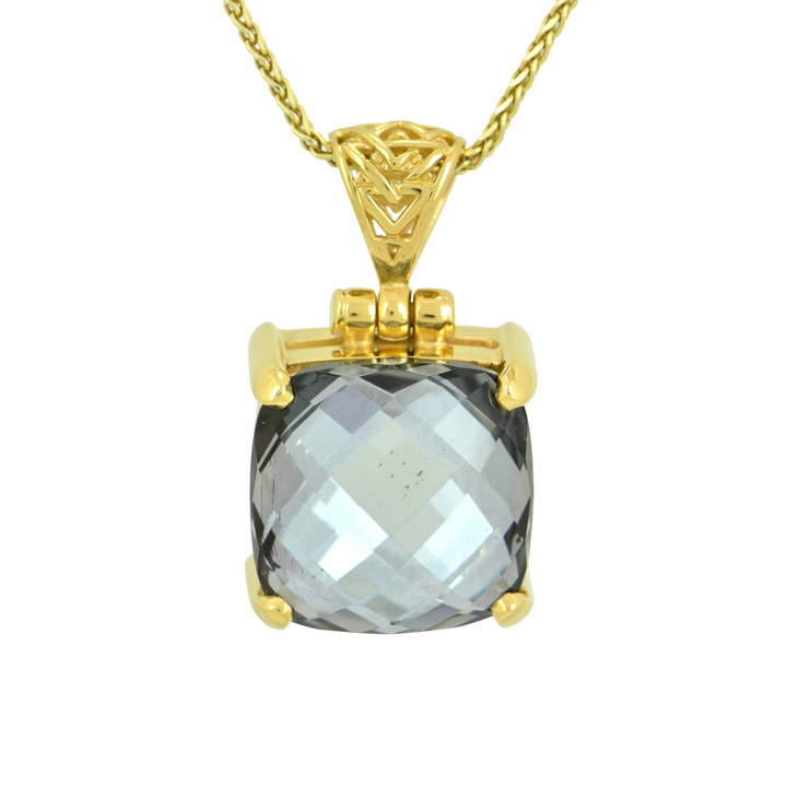 Moonlight Mystic Quartz Pendant, Cushion Cut, set in Sterling Silver plated in Yellow Gold