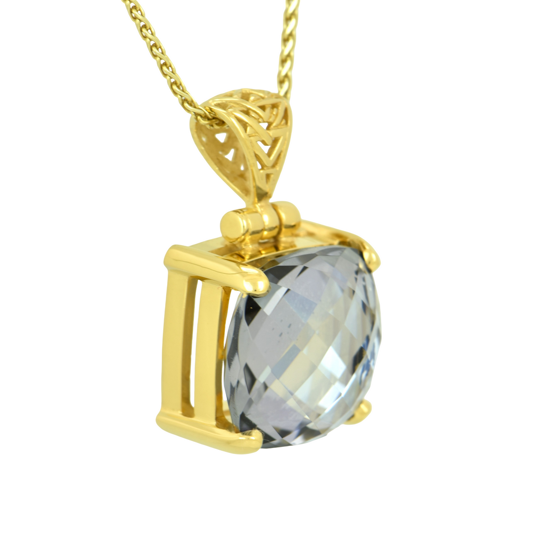 Moonlight Mystic Quartz Pendant, Cushion Cut, set in Sterling Silver plated in Yellow Gold
