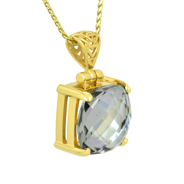 Moonlight Mystic Quartz Pendant, Cushion Cut, set in Sterling Silver plated in Yellow Gold