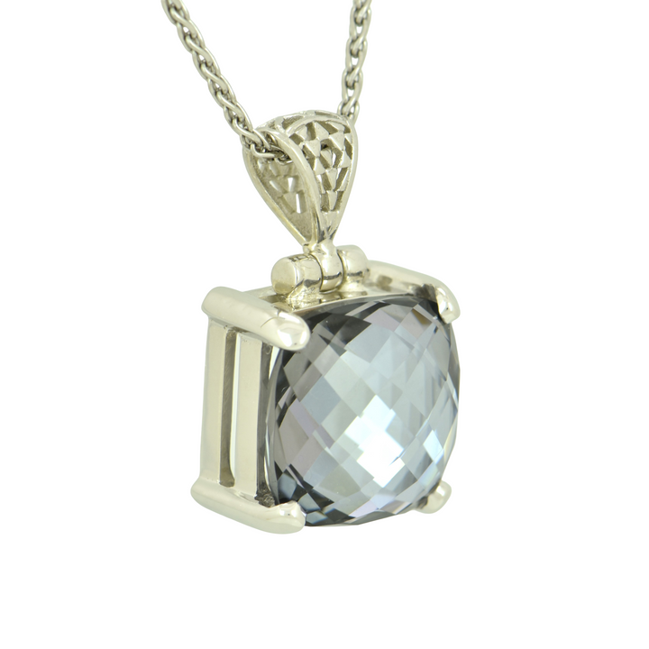Moonlight Mystic Quartz Pendant, Cushion Cut, set in Sterling Silver plated in White Rhodium