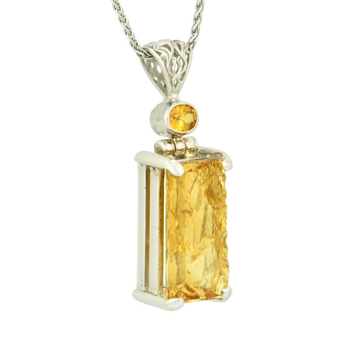 Citrine Angelic Reflection Pendant, Rectangle Cut, set in Sterling Silver plated in White Rhodium