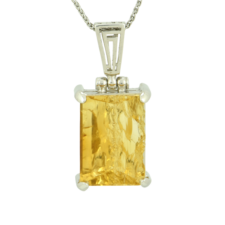 Citrine Angelic Reflections Pendant, Rectangle Cut, set in Sterling Silver plated in White Rhodium