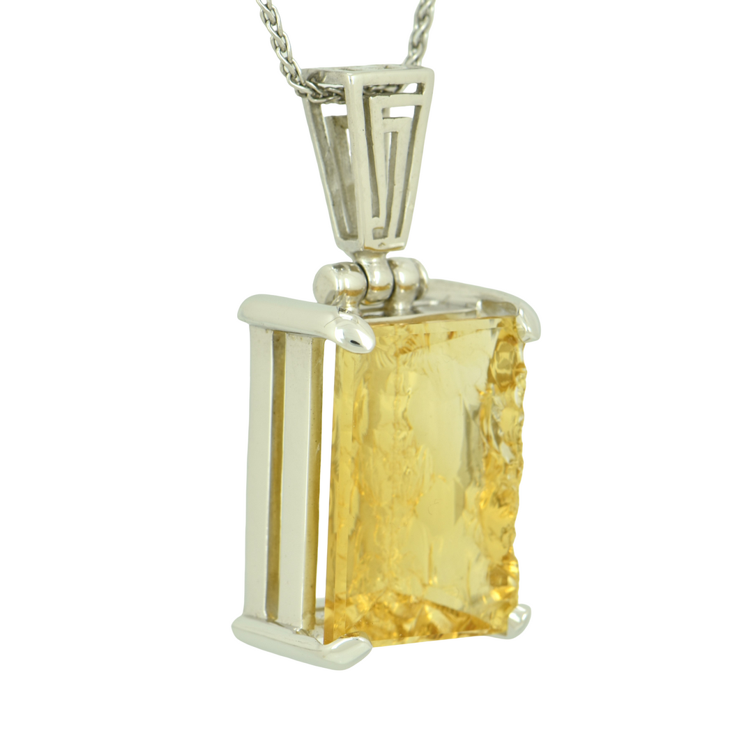 Citrine Angelic Reflections Pendant, Rectangle Cut, set in Sterling Silver plated in White Rhodium