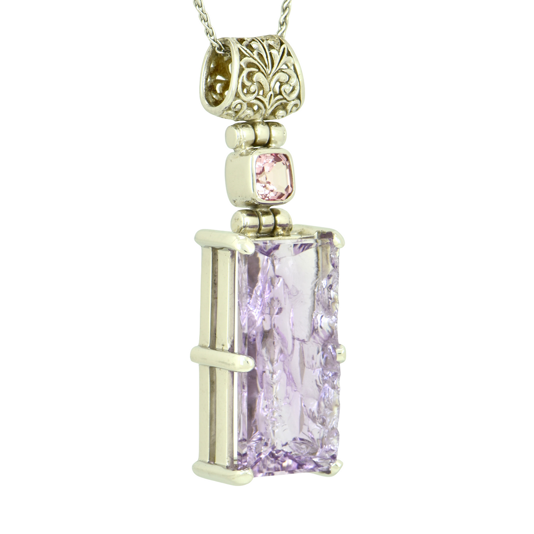 Lavender de Fleur Amethyst Angelic Reflections Pendant, Rectangle Cut, set in Sterling Silver plated in White Rhodium