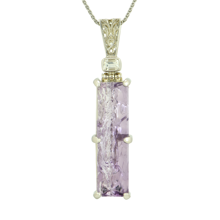 Lavender De Fleur Amethyst Angelic Reflections Pendant, Rectangle Cut, set in Sterling Silver plated in White Rhodium