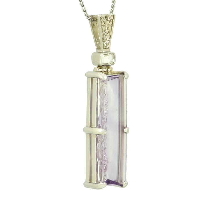 Lavender De Fleur Amethyst Angelic Reflections Pendant, Rectangle Cut, set in Sterling Silver plated in White Rhodium