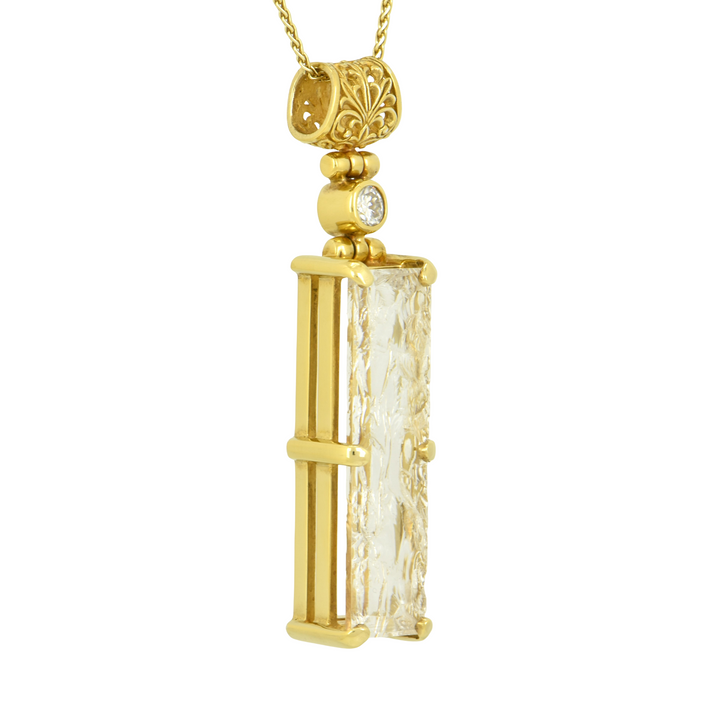Quartz Angelic Reflections Pendant, Rectangle Cut, set in Sterling Silver plated in Yellow Gold