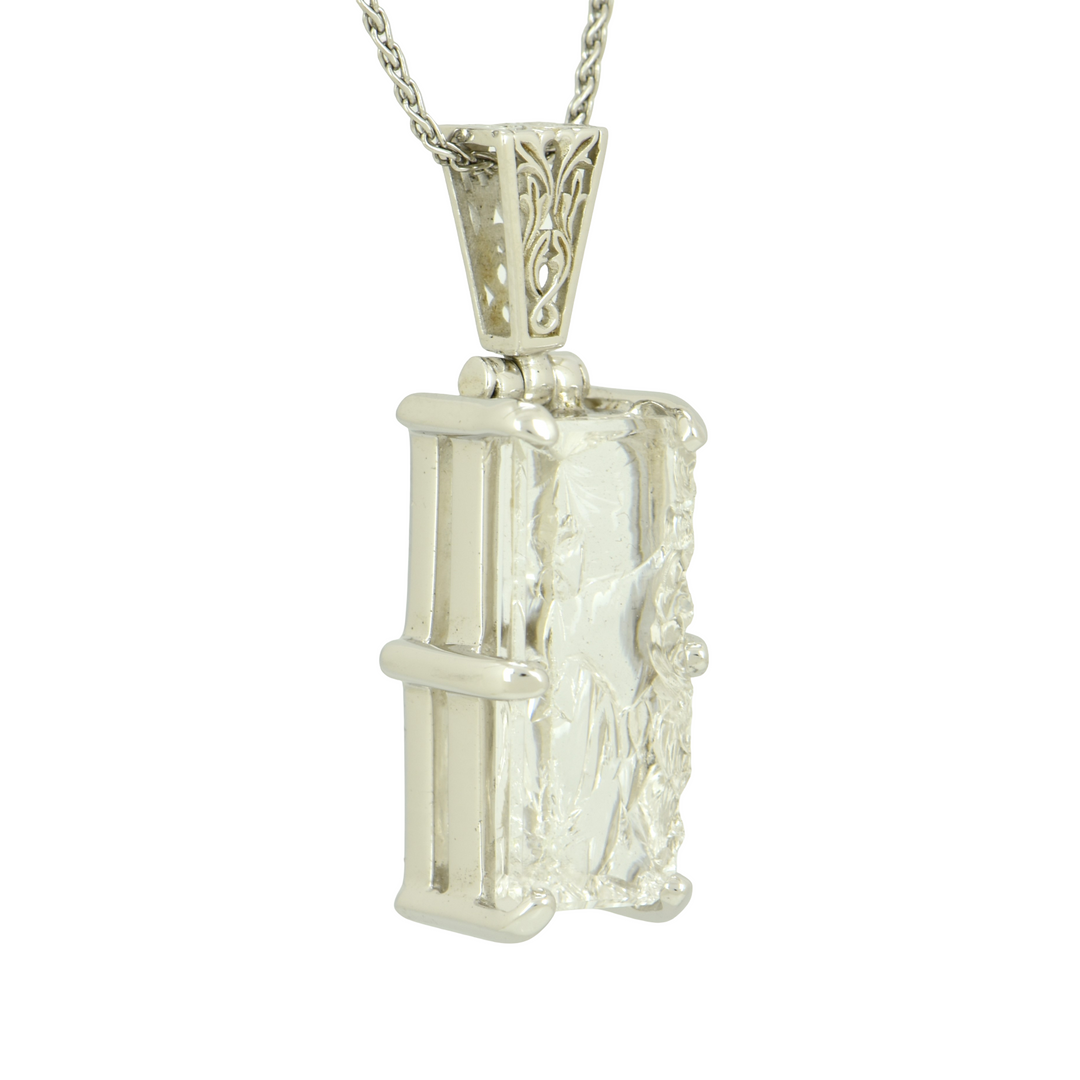 Quartz Angelic Reflections Pendant, Rectangle Cut, set in Sterling Silver plated in White Rhodium