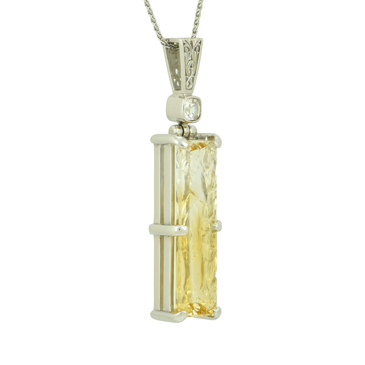 Citrine Angelic Reflection Pendant, Rectangle Cut, set in Sterling Silver plated in White Rhodium