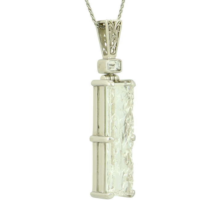 Quartz Angelic Reflections Pendant, Rectangle Cut, set in Sterling Silver plated in White Rhodium
