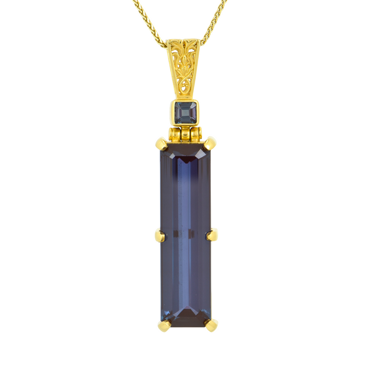 Alexandrite Chrysoberyl Pendant, Rectangle Cut, set in Sterling Silver plated in Yellow Gold