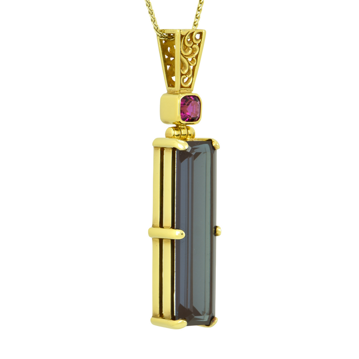 Alexandrite Chrysoberyl Pendant, Rectangle Cut, set in Sterling Silver plated in Yellow Gold