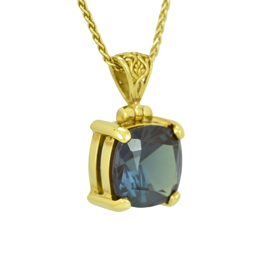 Alexandrite Chrysoberyl Pendant, Cushion Cut, set in Sterling Silver plated in Yellow Gold