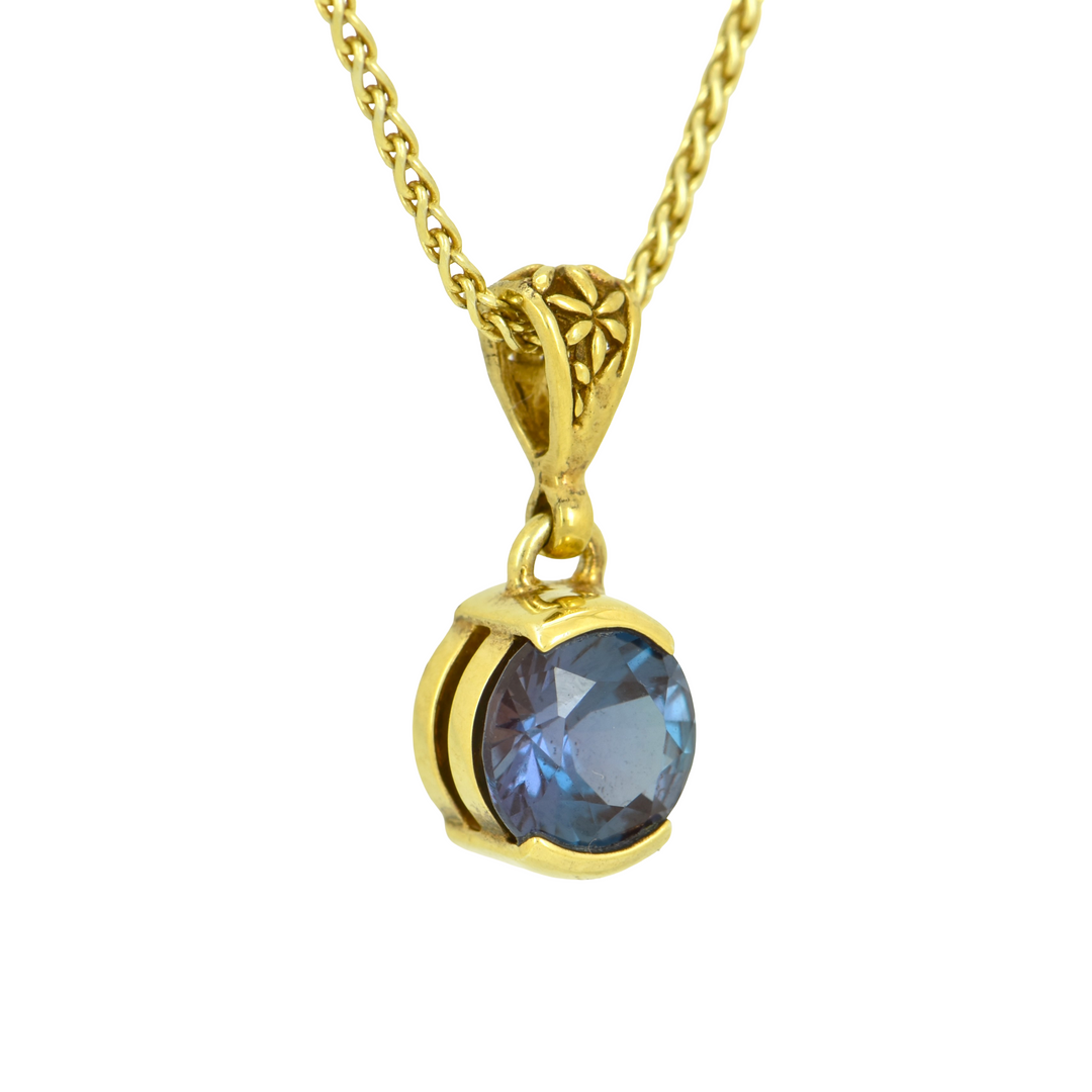Alexandrite Chrysoberyl Pendant, Round Cut, set in Sterling Silver plated in Yellow Gold