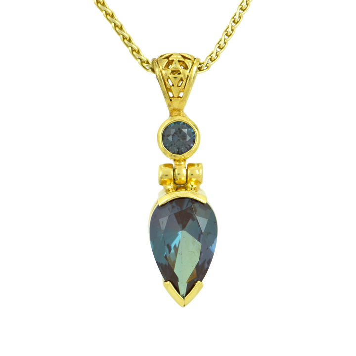 Alexandrite Chrysoberyl Pendant, Pear Cut, set in Sterling Silver plated in Yellow Gold