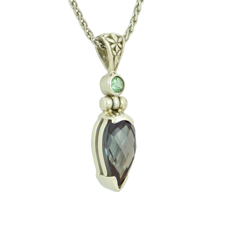 Alexandrite Chrysoberyl Pendant, Pear Cut, set in Sterling Silver plated in White Rhodium
