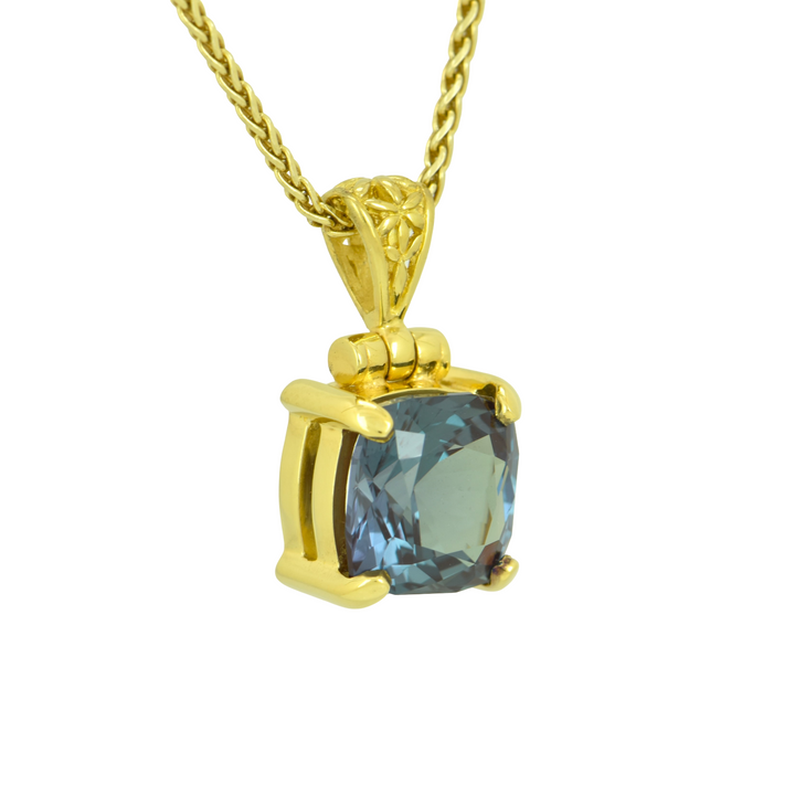 Alexandrite Chrysoberyl Pendant, Cushion Cut, set in Sterling Silver plated in Yellow Gold