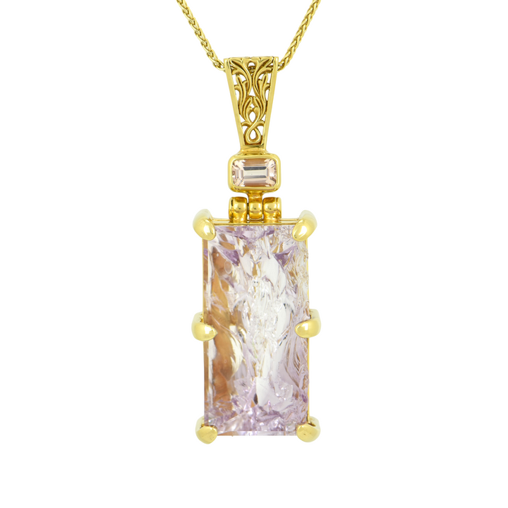Lavender de Fleur Amethyst Angelic Reflections Pendant, Rectangle Cut, set in Sterling Silver plated in White Rhodium
