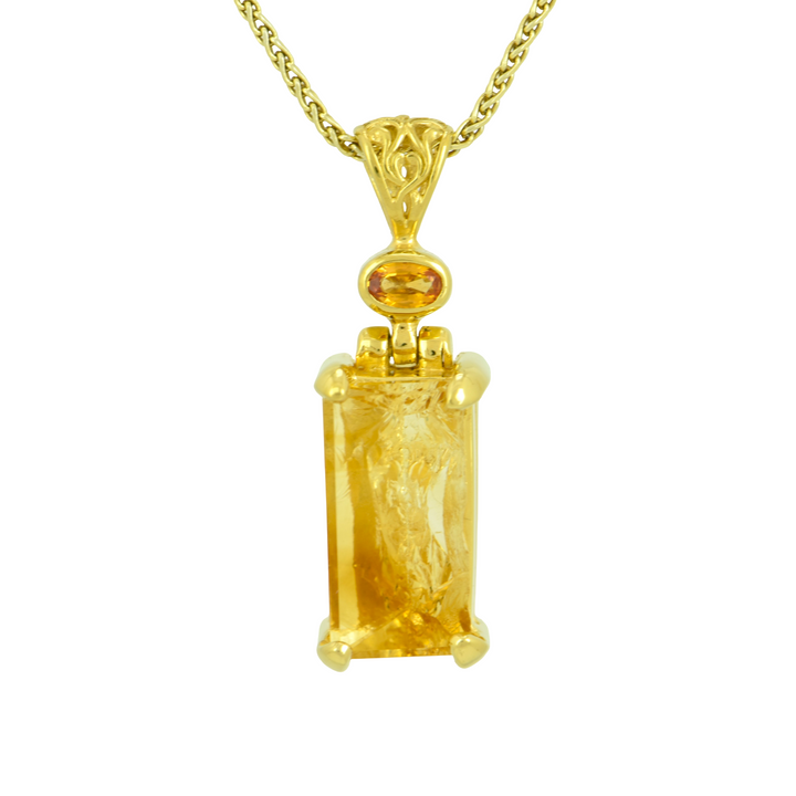 Citrine Angelic Reflections Pendant, Rectangle Cut, set in Sterling Silver plated in Yellow Gold