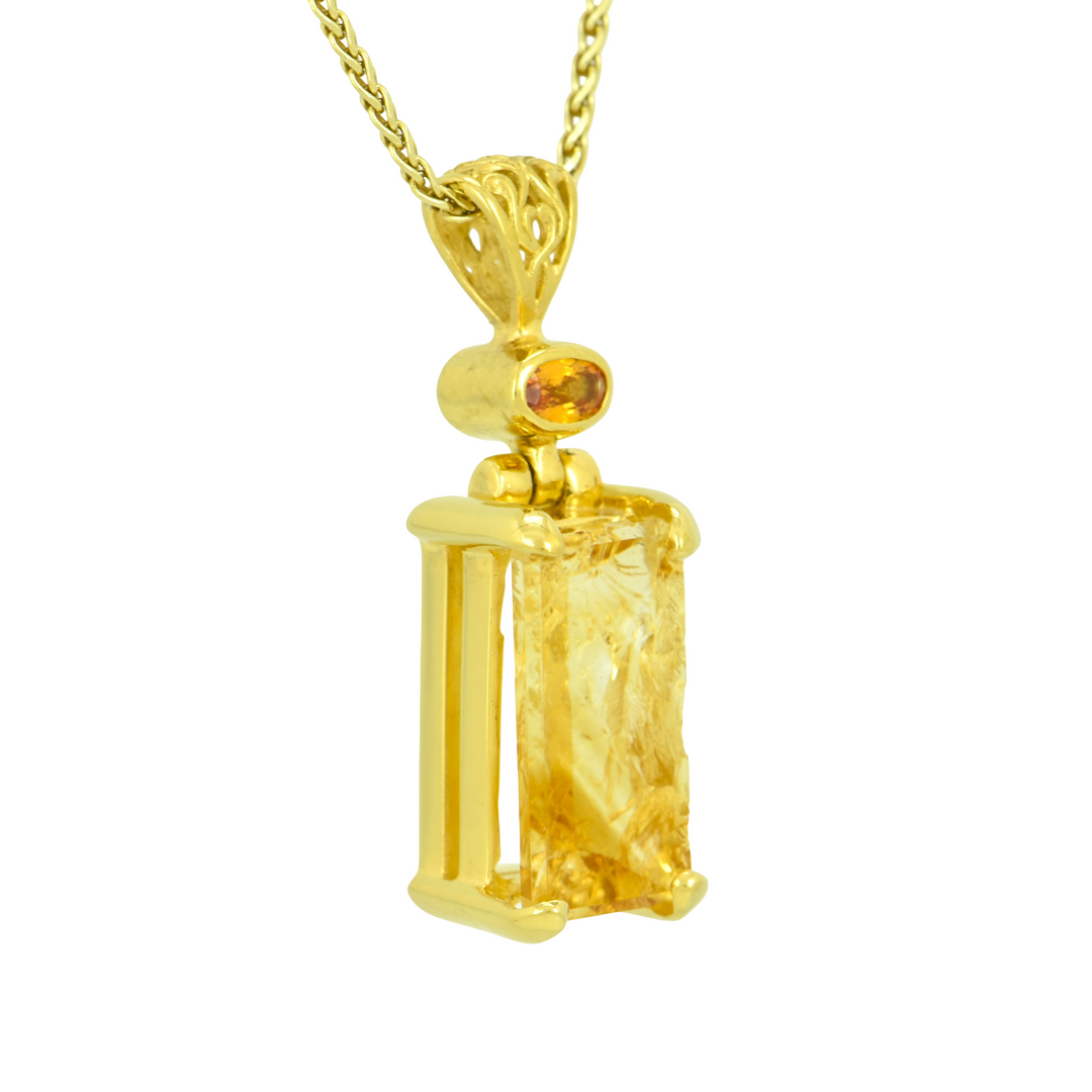 Citrine Angelic Reflections Pendant, Rectangle Cut, set in Sterling Silver plated in Yellow Gold