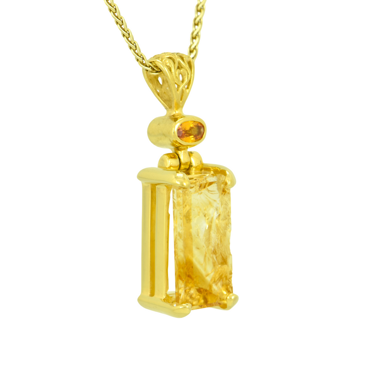 Citrine Angelic Reflections Pendant, Rectangle Cut, set in Sterling Silver plated in Yellow Gold